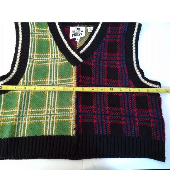 Y2K The Ragged Priest Tartan Plaid Cropped Red Green Sweater Vest M - Picture 10 of 10